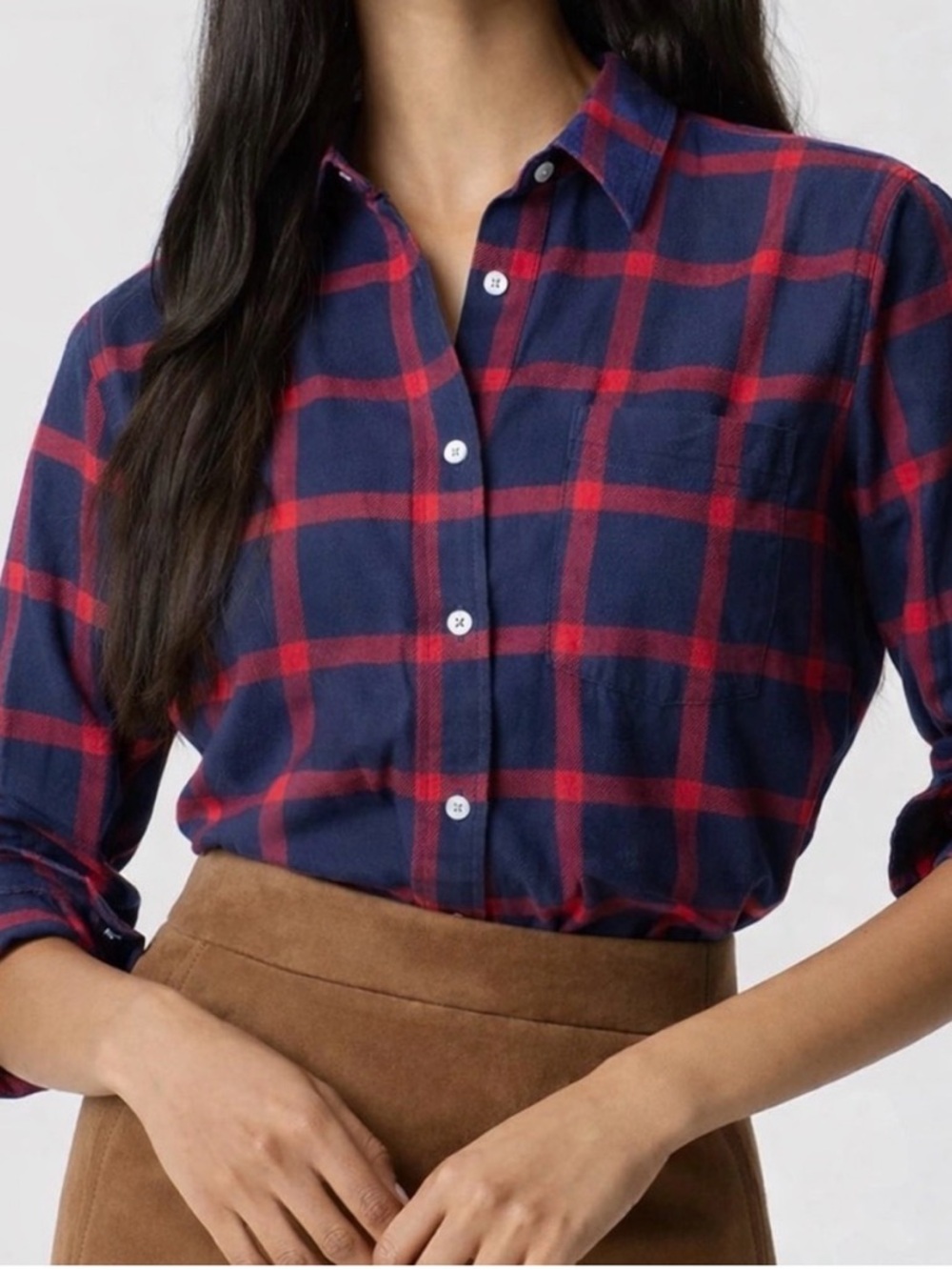 J. Crew Navy Red Plaid Button Up Shirt Classic Americana Size 2